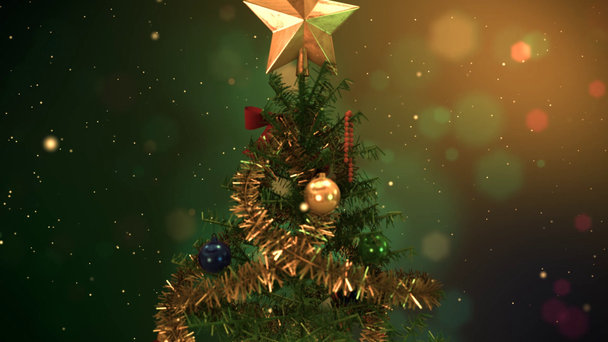 Güzel süsler ve altın yıldız ile Noel ağacı intro animasyonu - Video, Çekim