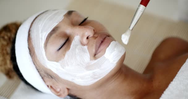 Kosmetikerin trägt Gesichtsmaske auf - Filmmaterial, Video