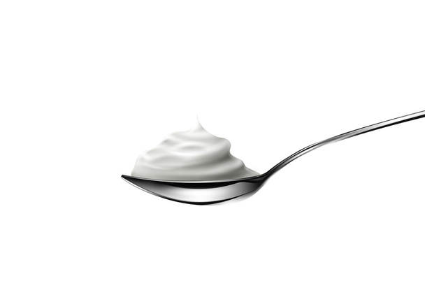 Crema agria en cuchara sobre fondo blanco
 - Vector, imagen