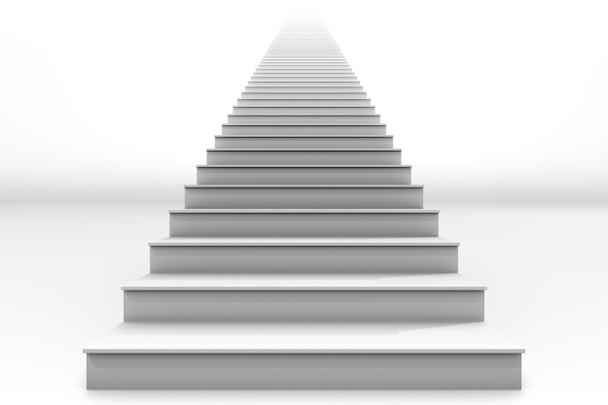 Escalera recta blanca alta sobre fondo blanco
 - Foto, Imagen