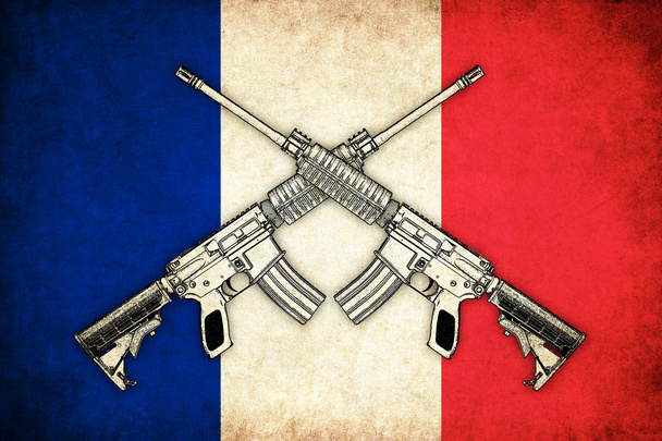 Flaga granica Francji z ilustracja broń wojny - Zdjęcie, obraz