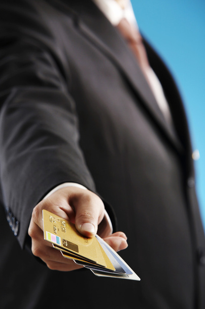 Man shown credit cards - Фото, зображення