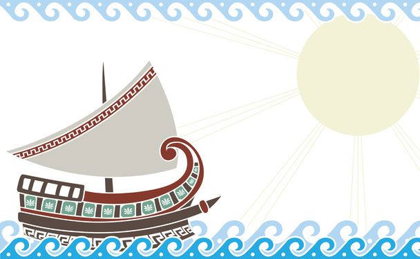 Greek ship in ocean - Vector, Image