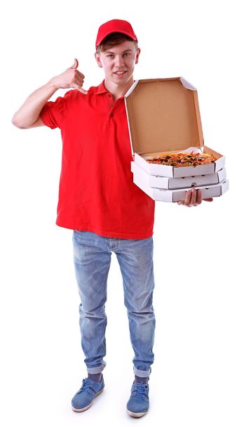 Delivery boy with pizza boxes - Fotoğraf, Görsel