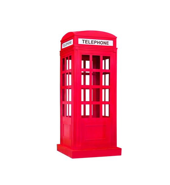 red phone booth on isolated white background - Photo, Image