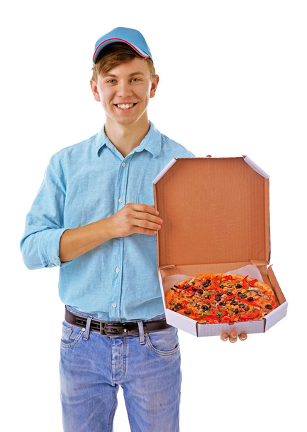 Delivery boy with pizza - Foto, Imagen