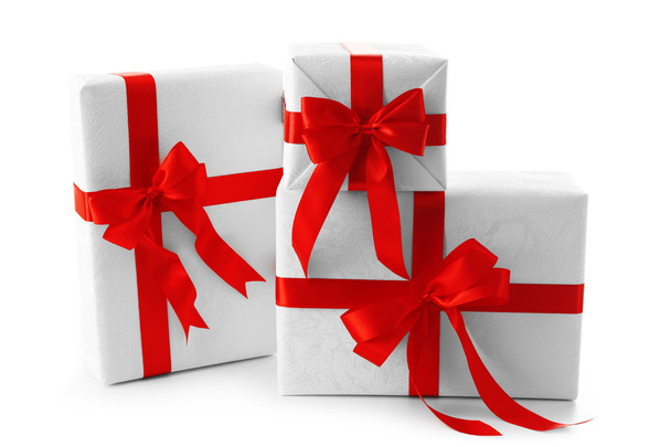 Beautiful gifts with bows isolated on white - Φωτογραφία, εικόνα