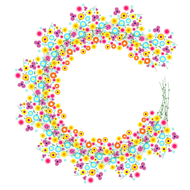 Floral Frame. Colorful flowers arranged in a shape of the wreath. Vector design - Vektör, Görsel