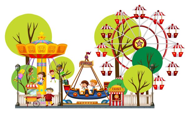 Дети играют в тематическом парке
 - Вектор,изображение