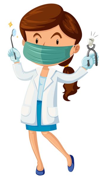 Female dentist with tooth and tools - Vector, Image
