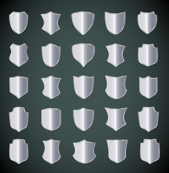 Silver shield design set with various shapes. - Vector, Imagen