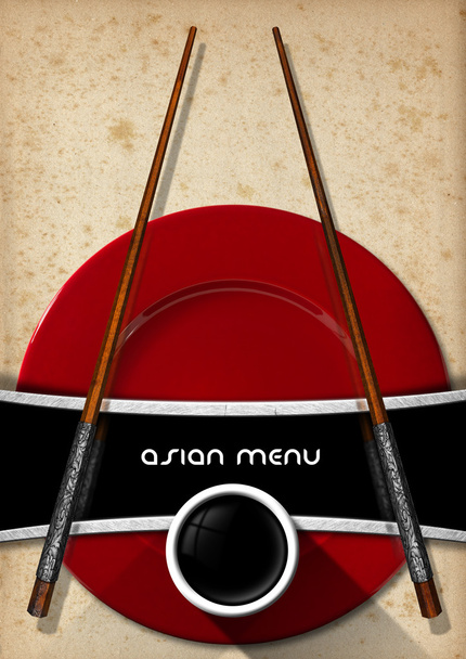 Asian Menu with Wooden Chopsticks - Photo, Image