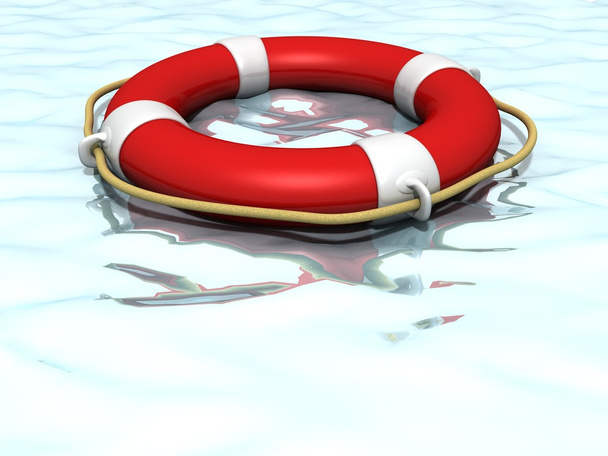Life ring lifebuoy floating on top of sunny blue water - Photo, Image