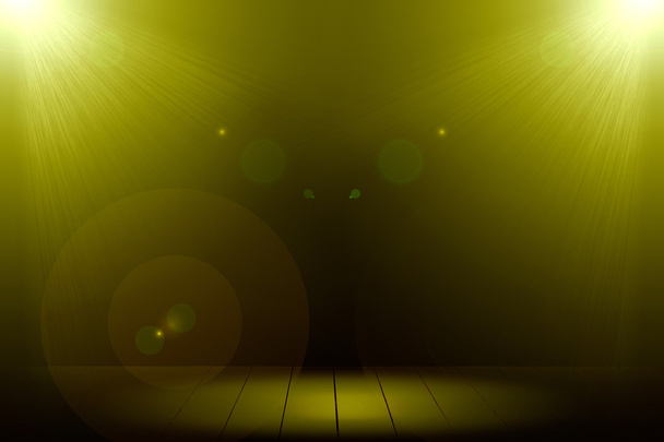 Abstract image of gold lighting flare 2 spotlight on wood floor - Photo, Image
