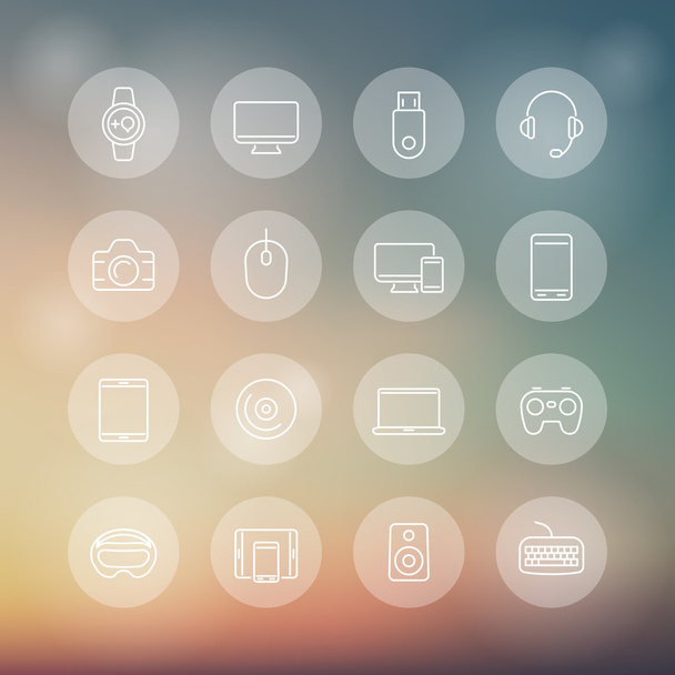 Modern gadgets line round transparent icons, vector illustration - Vetor, Imagem