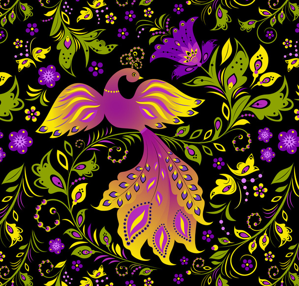 Colorful bird and abstract plant - Vector, Image