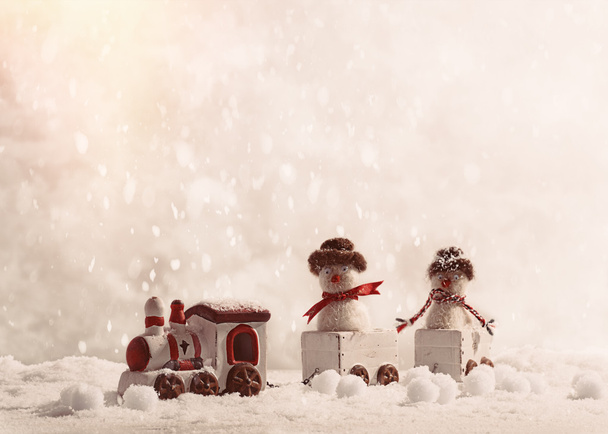 Snowmen In Train Set - Фото, зображення