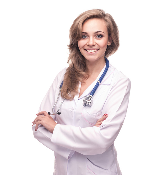 beautiful female smiling doctor isolated - Foto, imagen