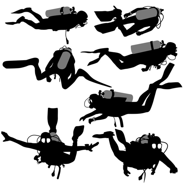 Set noir silhouette plongeurs sous-marins. Illustration vectorielle
. - Vecteur, image