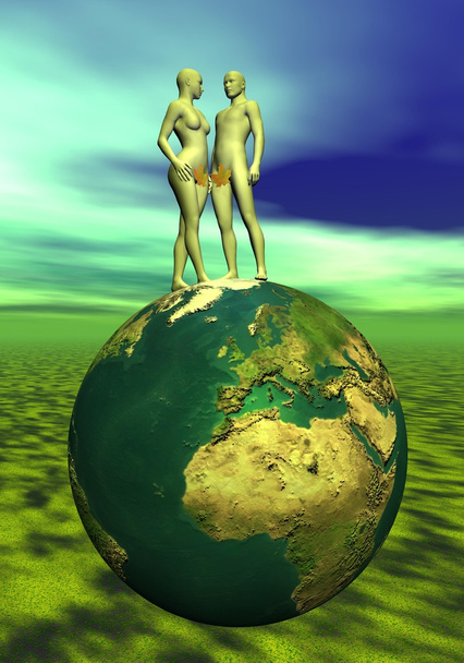 Adán y Eva sobre la tierra
 - Foto, imagen
