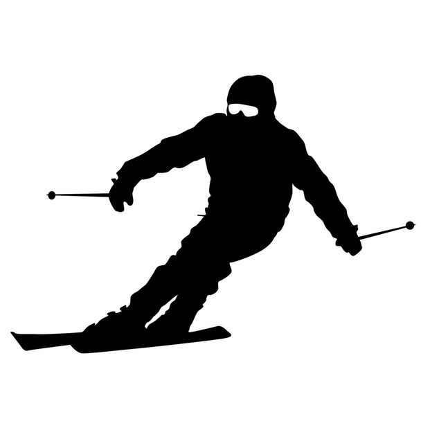 Esquiador de montanha acelerando declive abaixo. Sílhueta desportiva vetorial. - Vetor, Imagem