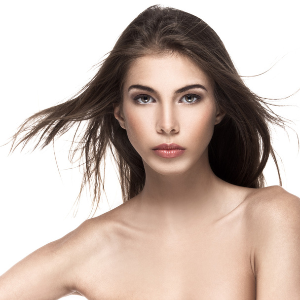 Portrait of a beautiful female model on white background - Foto, Imagen