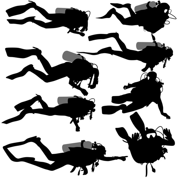 Set noir silhouette plongeurs sous-marins. Illustration vectorielle
. - Vecteur, image