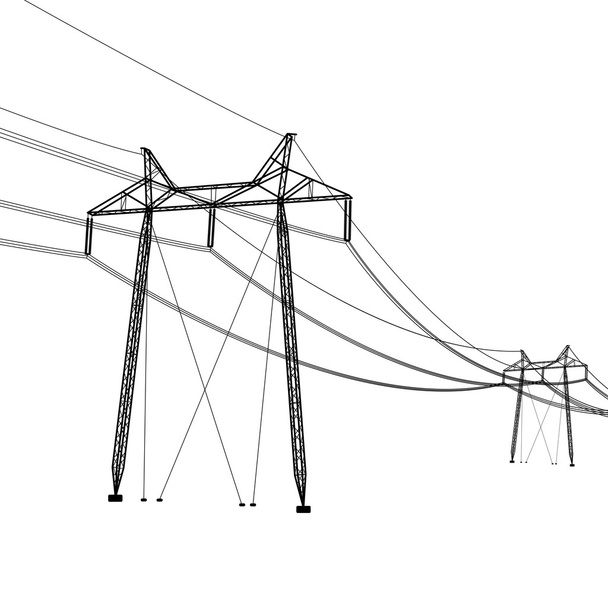 Silhouette of high voltage power lines. Vector  illustration. - Vector, Image