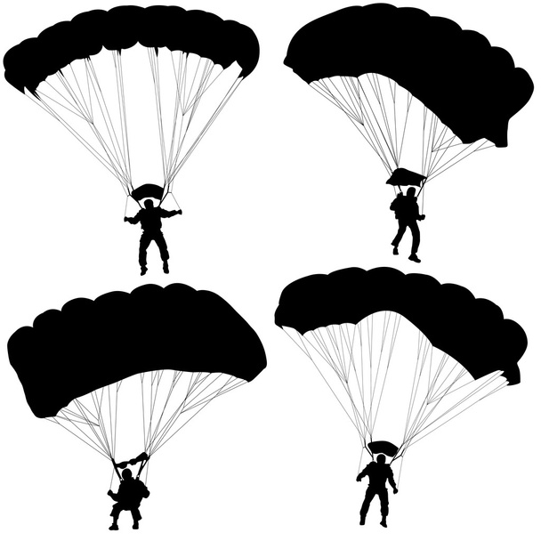 ορίσετε skydiver, σιλουέτες αλεξίπτωτο εικονογράφηση φορέας - Διάνυσμα, εικόνα
