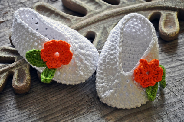 White crochet baby shoes - Photo, Image