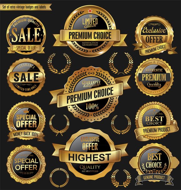 Golden retro badges and labels collection - Vettoriali, immagini