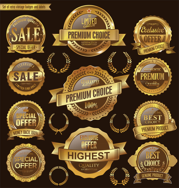 Golden retro badges and labels collection - Vektor, obrázek