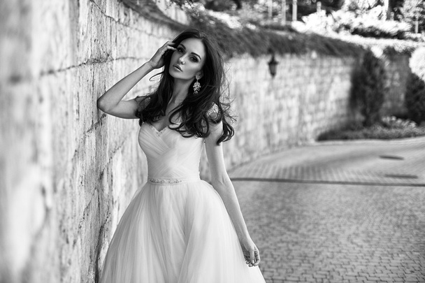 The beautiful young woman posing in a wedding dress - Valokuva, kuva