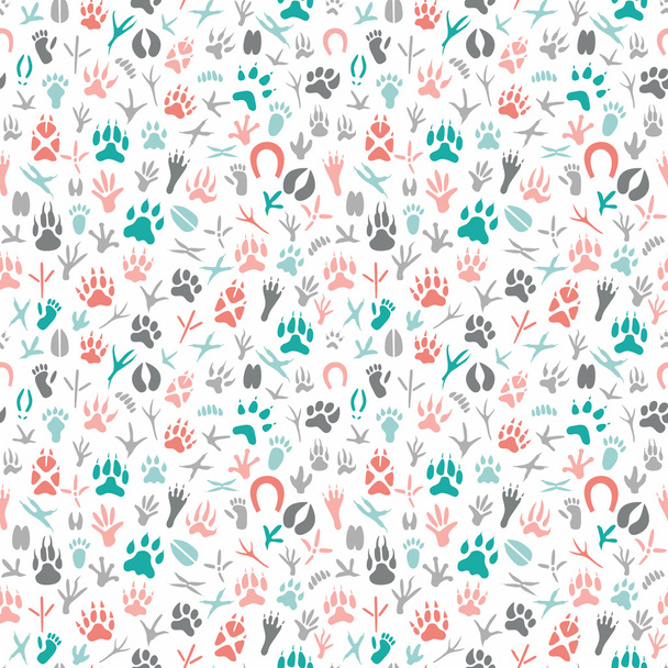 Seamless pattern with footprint of birds and animals - Vettoriali, immagini