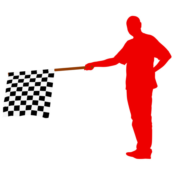 Человек машет на финише черно-белого, клетчатого флага. Vec
 - Вектор,изображение