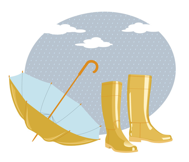 Stylish Rubber Boots and Umbrella - Vector, Image