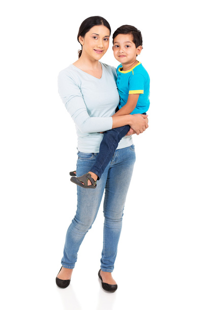 indian woman holding son - 写真・画像