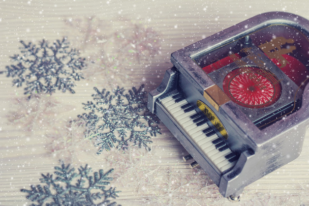 Music box with little ballerina on christmas background - Photo, Image
