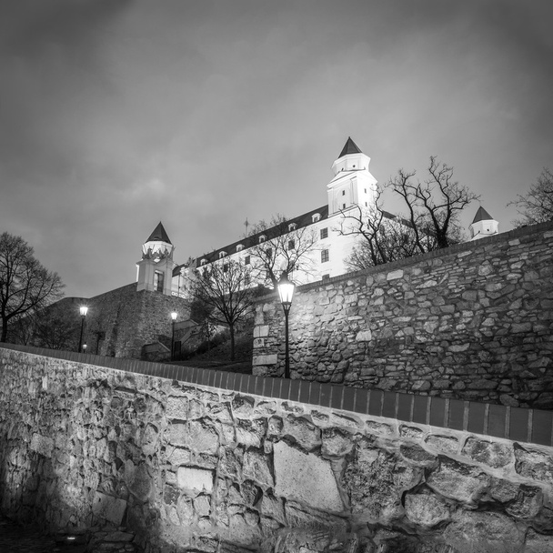 bratislava castle in the evening in black and white version - Photo, Image