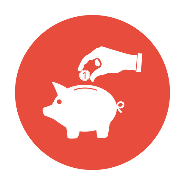 Sparschwein und Hand mit Münze schwarz icon.vector Illustration, - Vektor, Bild