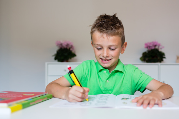Ev ödevi ile mutlu çocuk - Fotoğraf, Görsel