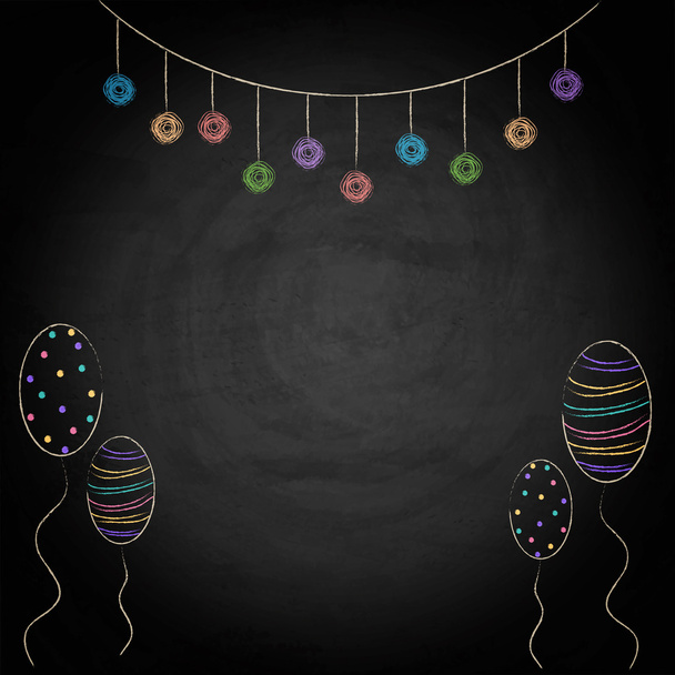Chalkboard background with drawing bunting decor and balloons - Vector, Image