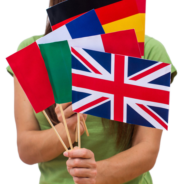  Студент жінки з міжнародних прапорів - Фото, зображення
