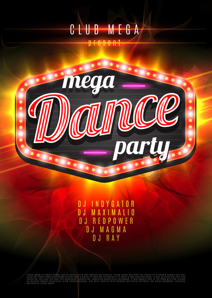 Patry Dance retro display board with lights. Vector Background for flyer or poster - Vettoriali, immagini