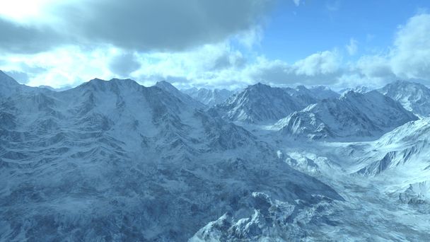 3D-kuva lumiset vuoret
 - Valokuva, kuva