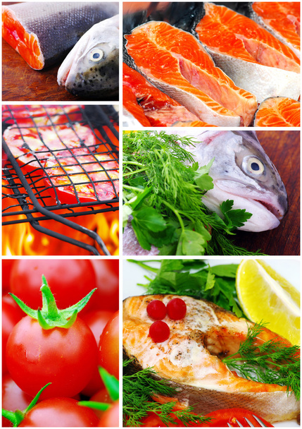 Collage from different photos of seafood - Photo, Image
