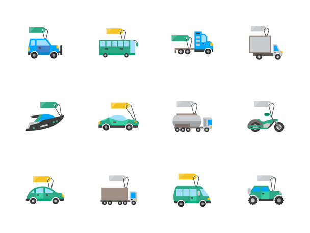 Auto business flat color vector icons set - Vector, Image