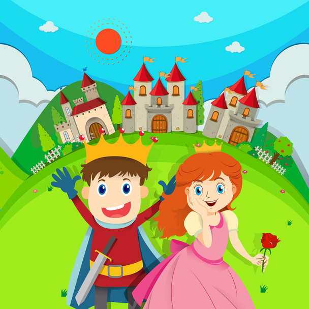 Принц і принцеса в замку
 - Вектор, зображення