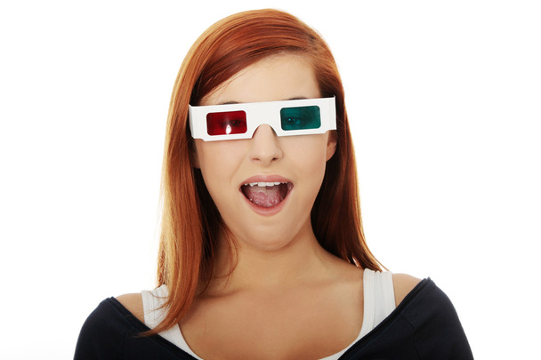 Young beautiful woman with 3d glasses - Фото, изображение