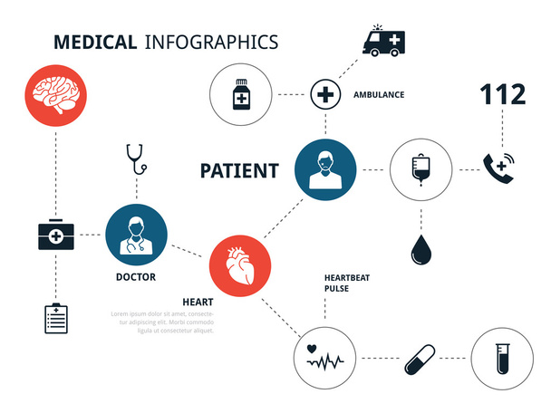 Ícone de conexões do sistema médico definido no fundo branco
 - Vetor, Imagem